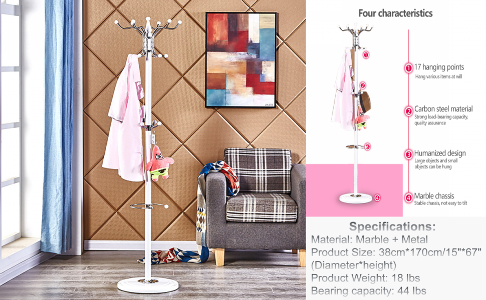 DYRABREST 67" Standing Coat and Hat Hanger Organizer Rack