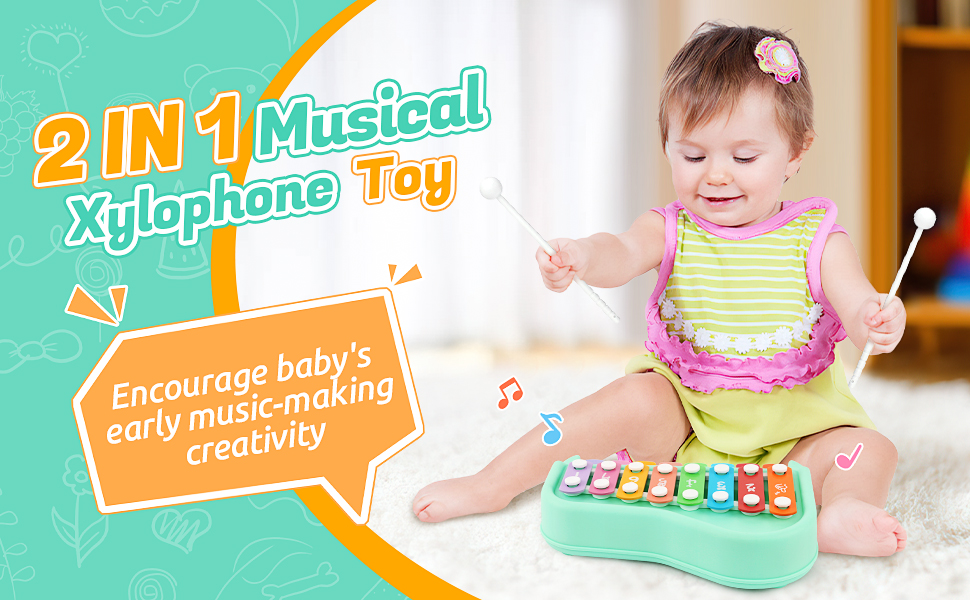 Baby Xylophone Toy for 1 Year Old Kids, 2 in 1 Musical Instrument Toy