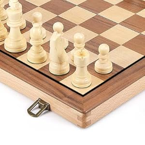 Text reads 'Image 2'. Wooden chess board with light-colored chess pieces displayed, featuring built-in storage compartment with metal clasp visible.