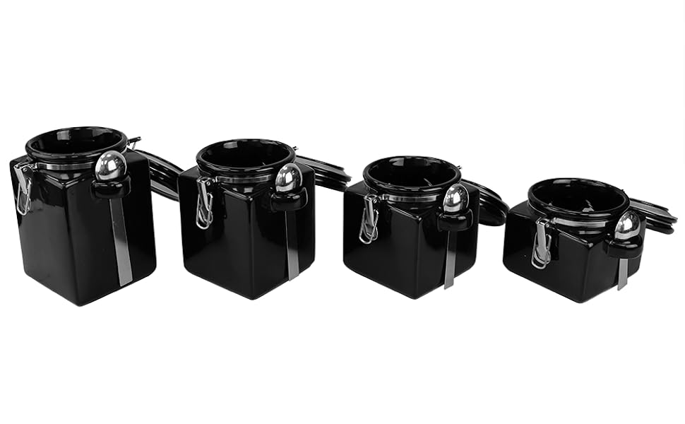 Home Basics 4 Piece Square Ceramic Canisters with Metal