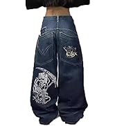 Unisex Y2K Hip Hop Street Jeans Skeleton Print Gothic Baggy Jeans Vintage High Waist Denim Jeans ...