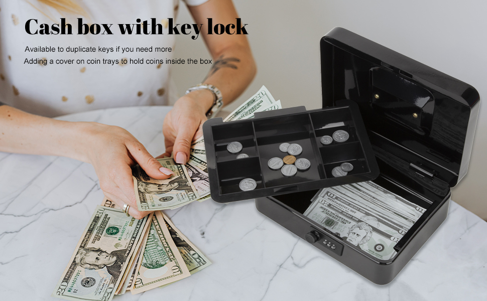 Sgorlds Cash Box with Combination Lock and Removable Cash Tray, Metal