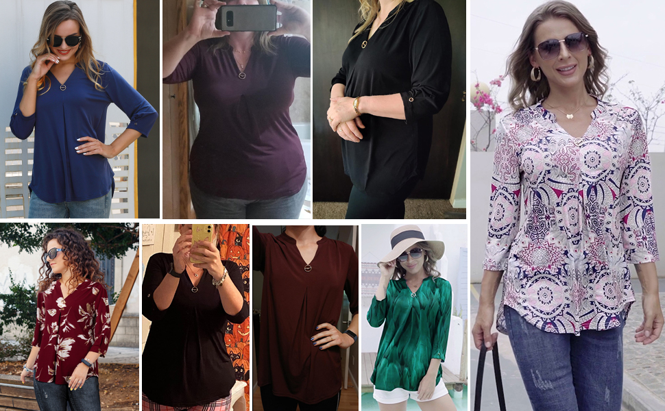 VALOLIA 3 4 Sleeve Casual Business Notch V Neck Tops for Women