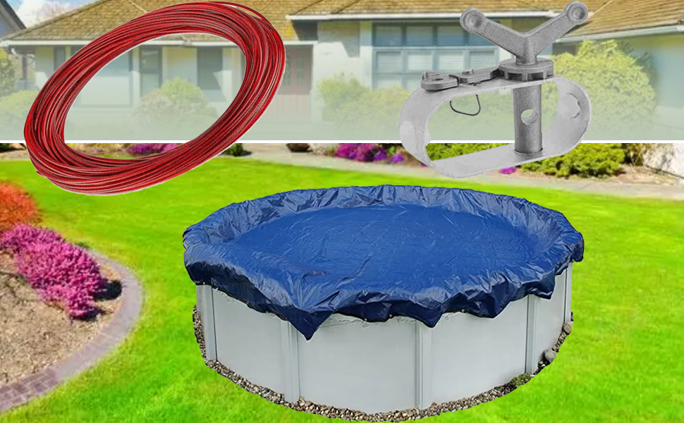 100ft Swimming Pool Cover Cable and Winch Kit for Winter
