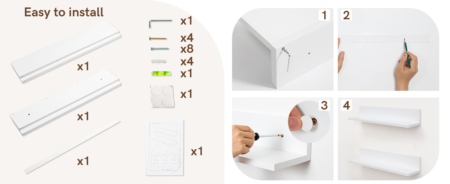 white floating shelves