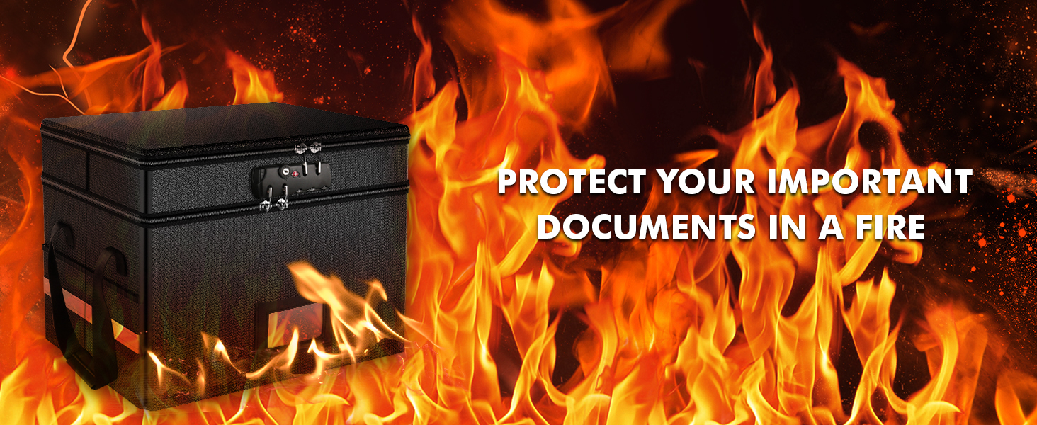 RHM Fireproof Document Box with Lock, 2 Layer Fire Proof File Box for Documents with