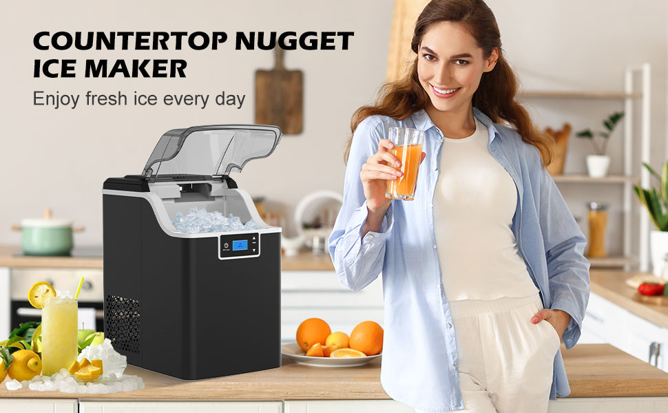 ADVWIN Nugget Ice Maker Countertop, Crushed Ice Maker Machine with SelfCleaning, 18KG/Day