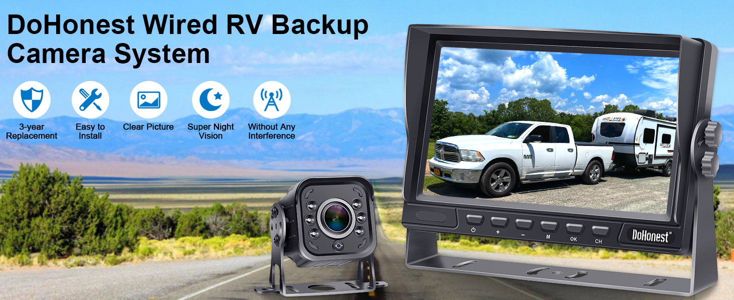 RV Backup Camera Plug and Play IR Night Vision 7 Inch HD 1080P Monitor