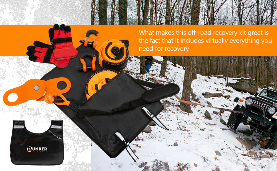 BUNKER INDUST Heavy Duty Recovery Strap Kit, 20'+8' Tow