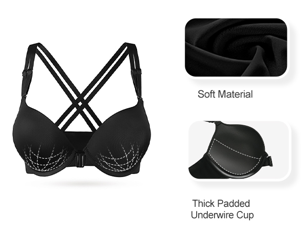Upushall Women's Push Up Racerback Bra Front Closure Thick
