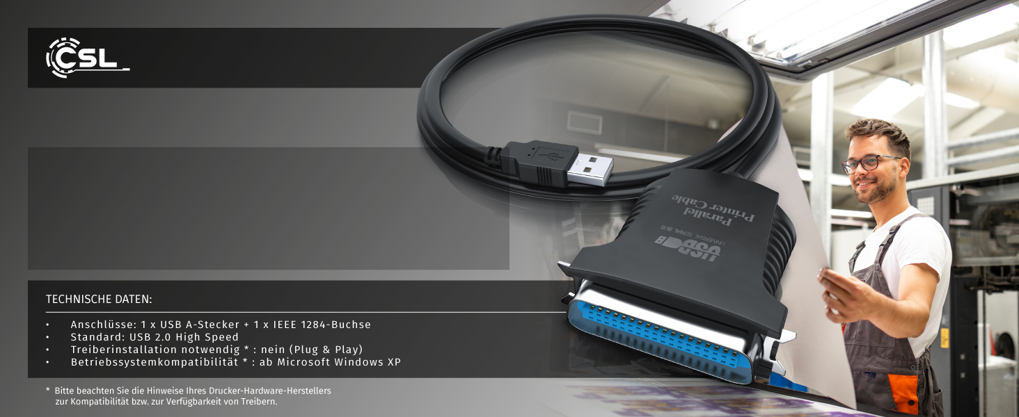 CSL USB auf Parallel Adapter LPT 36pol. Druckerkabel Adapterkabel