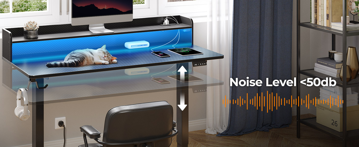 Rolanstar Standing Desk with LED Lights & Charging Station, 55" Height