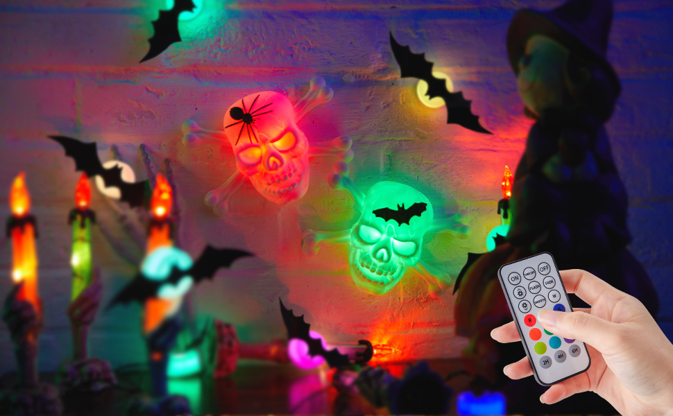 2 Pack Remote Rechargeable LED Halloween Decoration Skull(00)