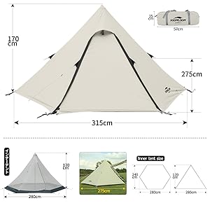 Amazon.co.jp: Soomloom 3-4人用テント Pristine S ワンポール