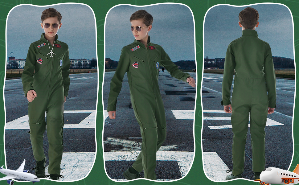 Fighter Pilot Costume for Kids, Pilot Dress Up with Sunglasses Badge