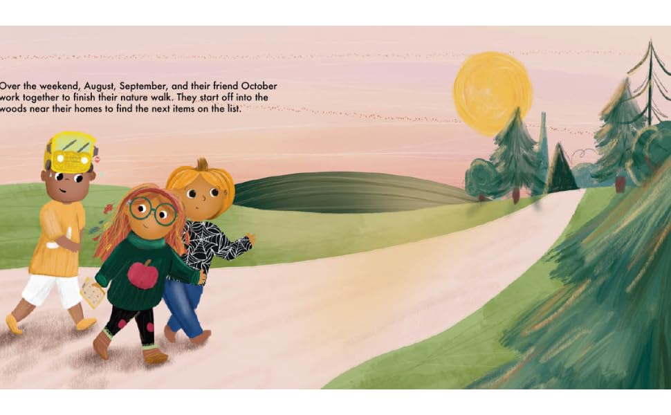 the calendar kids start their nature walk to find the first signs of fall
