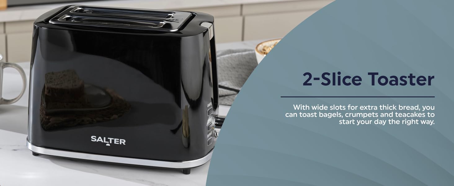 A sleek 2-slice toaster by Salter, perfect for toasting bread and bagels.