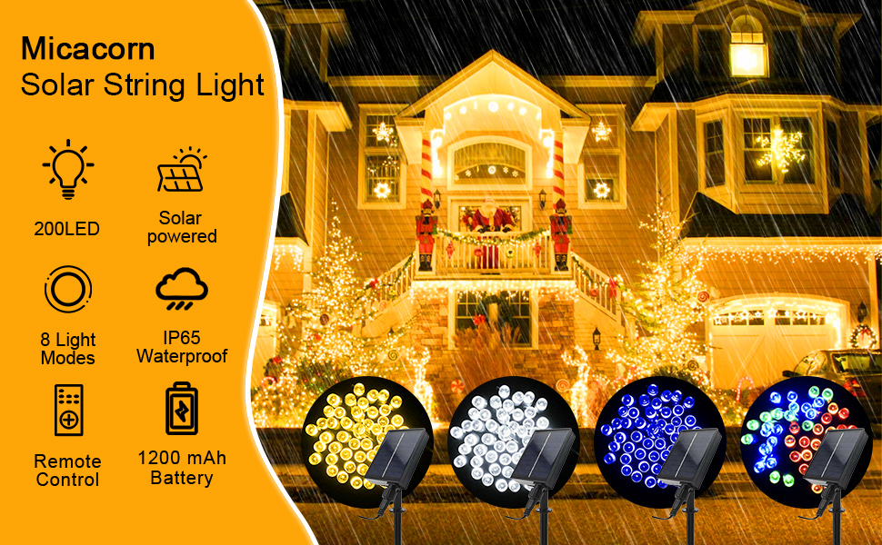 Micacorn Solar String Light Garden, Solar Fairy String Lights 72ft 8