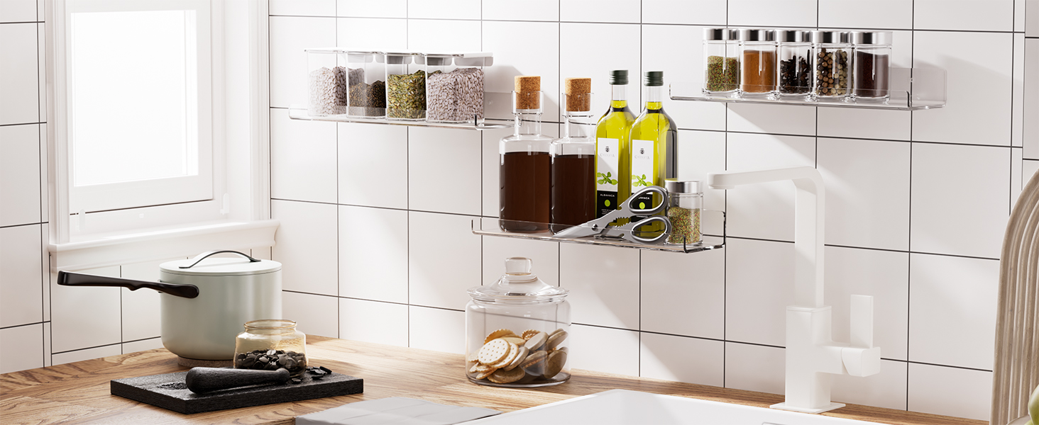 Viymgit 6 Pack Acrylic Wall Shelves, SelfAdhesive 15" Clear Floating