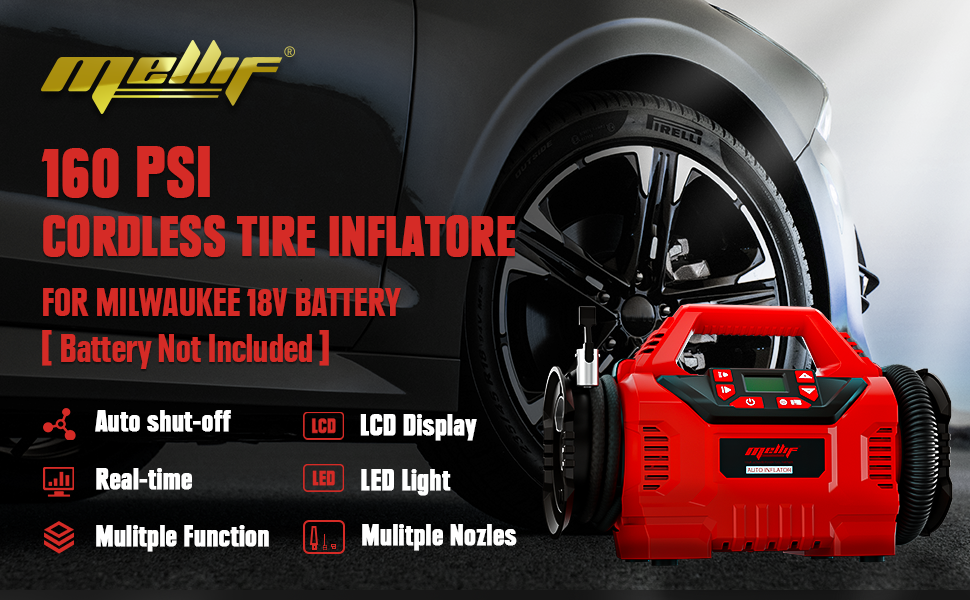 Mellif Tire Inflator Air Compressor for Milwaukee 18V Battery, Cordless