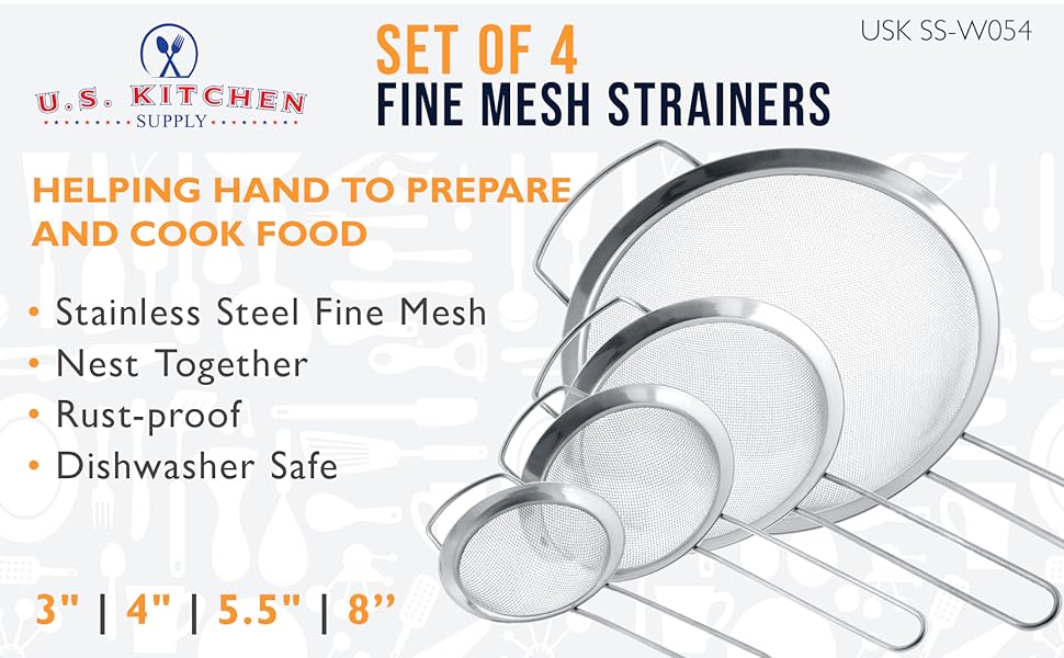 U.S. Kitchen Supply - Set of 4 Premium Quality Fine Mesh Stainless Steel