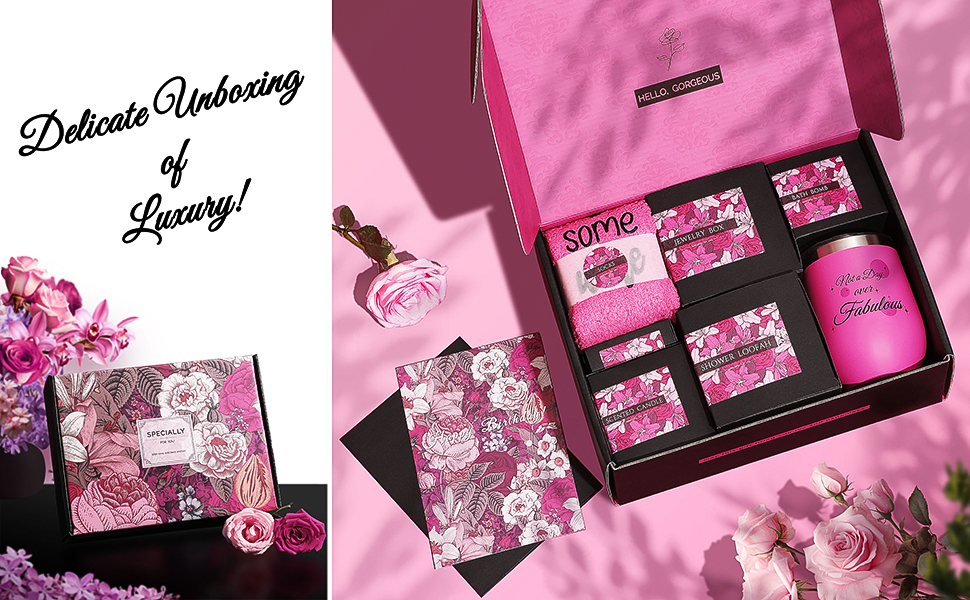 Showing picture of the effect of opening the gift box, surrounded by flower decoration