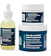 QRxLabs Anti-Aging Skincare Bundle: Glycolic Acid 10% Wrinkle Control Pads, Lemon Verbena Neck Fi...
