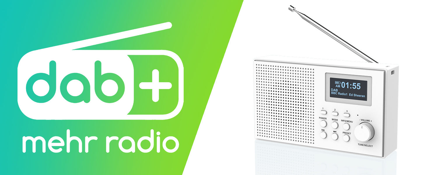 DAB Radio mit Bluetooth, MONODEAL DAB Plus Radio Klein, Rechargeable