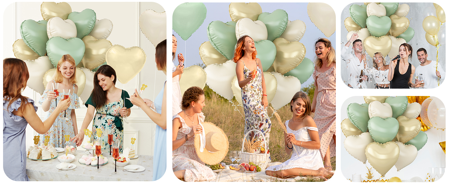 Sage Green Gold Heart Balloons