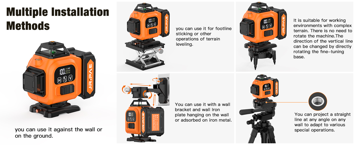 Jripae Laser Level, 4D 16 Line 360 Self Leveling DIY Tool Bright Green