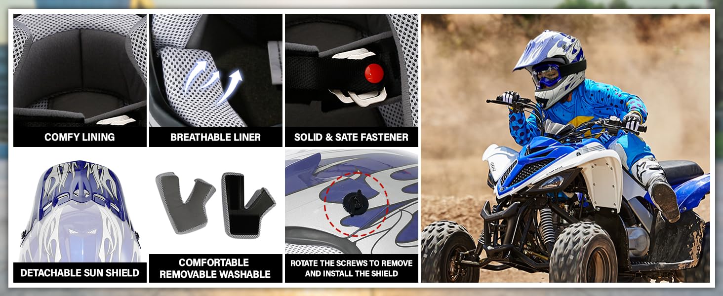 SLMOTO Dot Youth Kids Helmet Motocross Offroad Street Helmet Motorcycle Helmet Dirt Bike Motocross ATV Blue Skull Design Helmet+Goggles+Gloves Large Blue #2