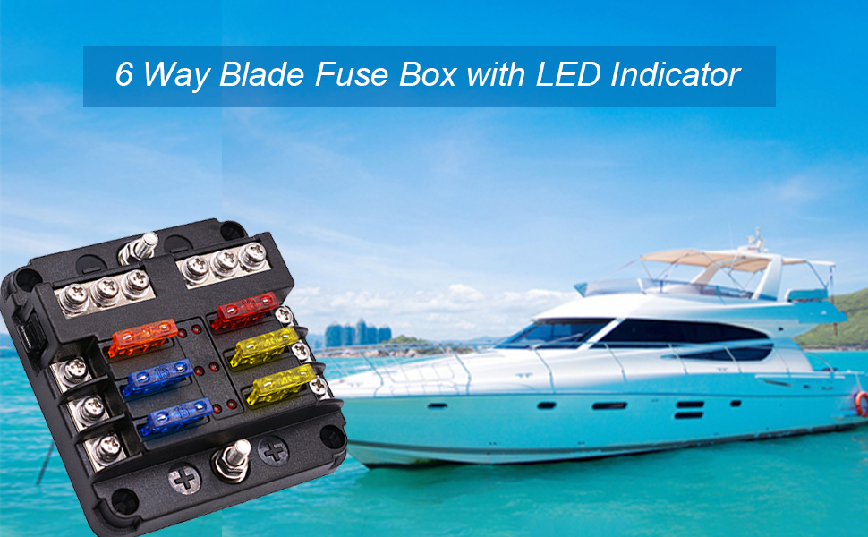 6 Way Blade Fuse Box, Upgraded Blade Fuse Block 12 Volt Waterproof Fuse