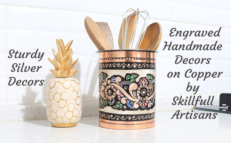 Large Copper Utensil Holder Caddy for Kitchen Countertop
