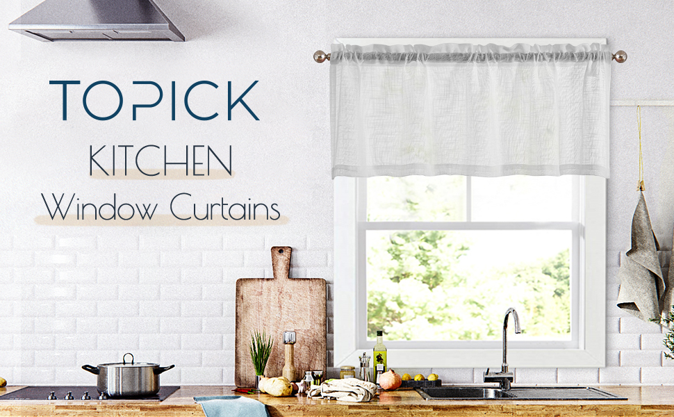 TOPICK White Net Valance Kitchen Curtain 16 Inch Drop Short Voile