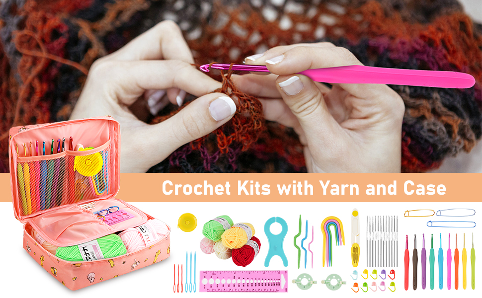 LINGSFIRE Crochet Kit, 59 Piece Crochet Hooks Kit Includes Soft Grip