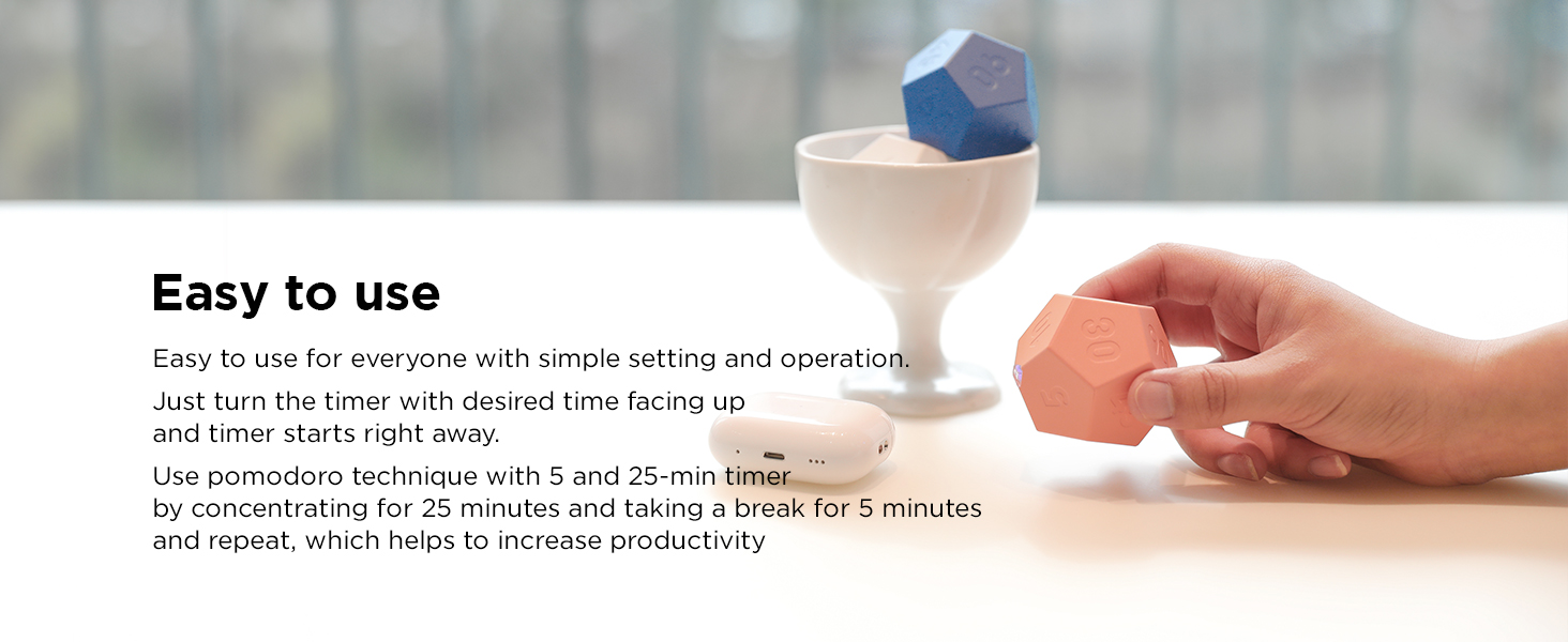 mooas Dodecagon Time Ball Rechargeable Mini Timer (Blue), 11 preset time, Desk