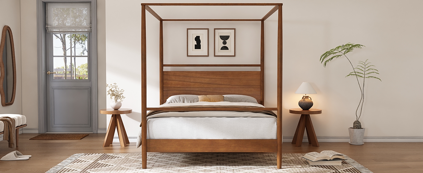 GYYBED Solid Wood Canopy Bed Frame Four Posters Bed,King