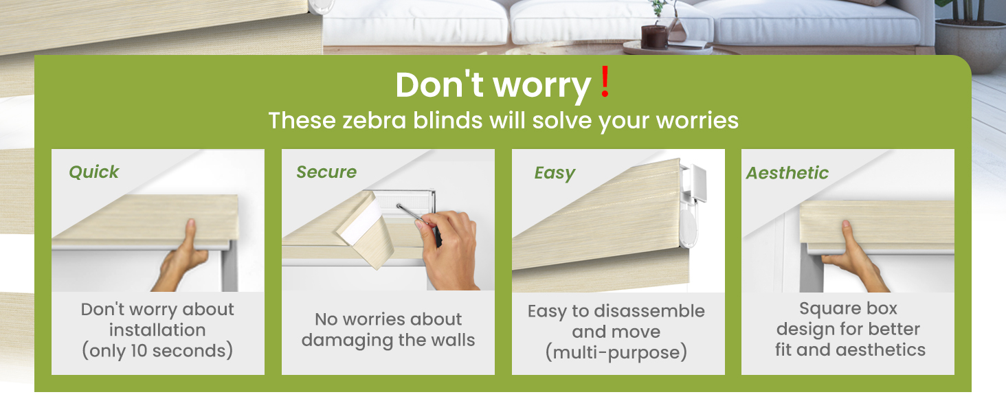 MoDanCeQ No Drill, No Tools Zebra Blinds for Windows, 30 Seconds to