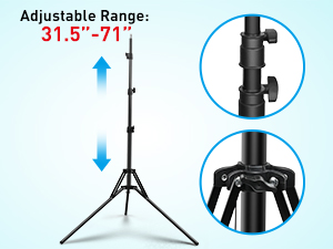 Adjustable tripod stand for the ring light