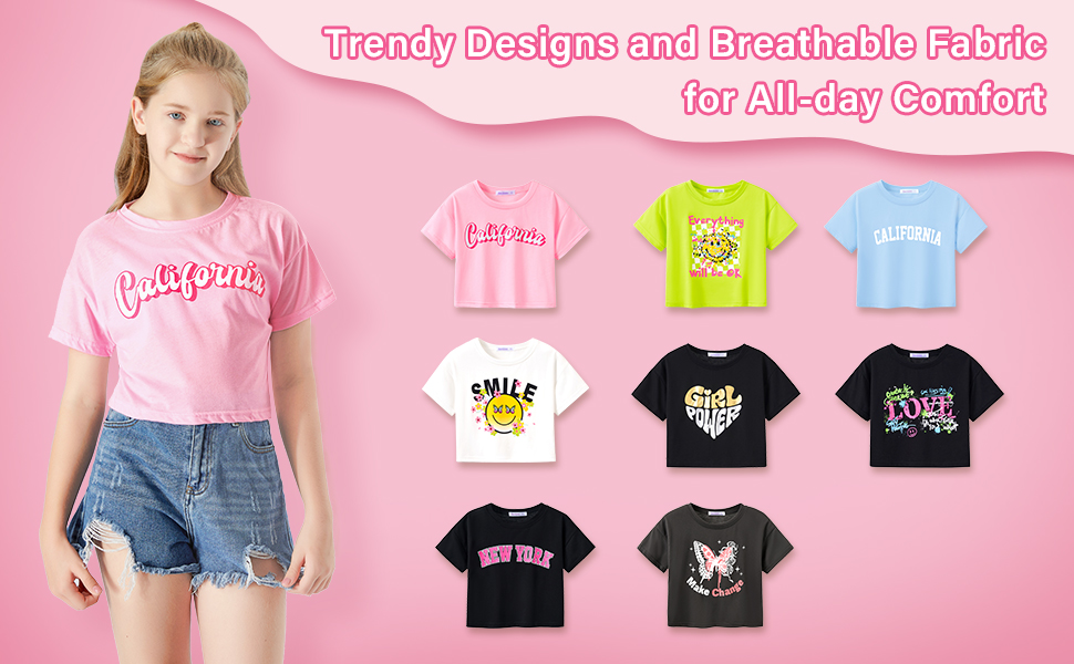 girls’ clothing Crop Top Summer T-Shirt Comfy crewneck hoodless short sleeves little teenager