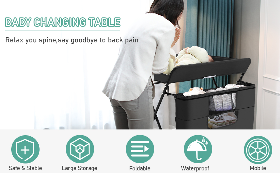 Portable Baby Changing Table with Wheels, Adjustable
