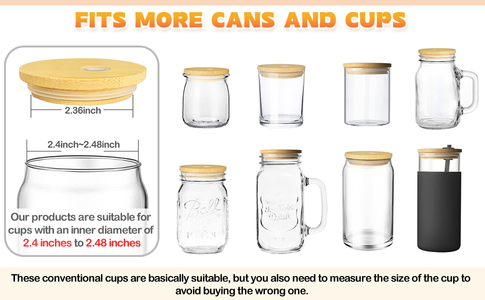 Bamboo Lids for Beer Can Glass Mason Jar Lids with Straw