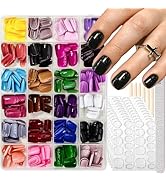 24 Colors Square Press on Nails Glossy Fake Nails Short False Nails Pure Color Glue on Nails Reus...