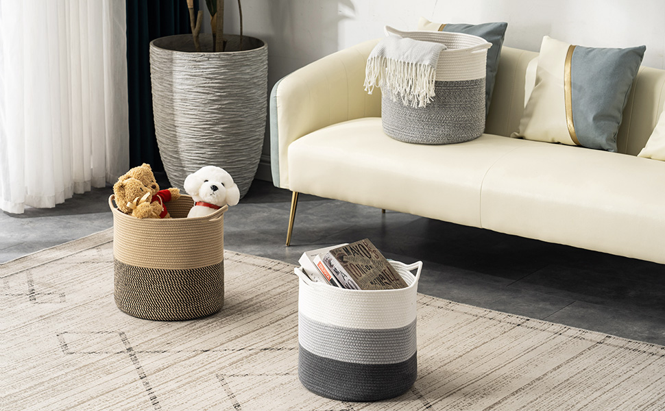 YOUDENOVA Cotton Rope Cube Storage Baskets, 13x13 Round