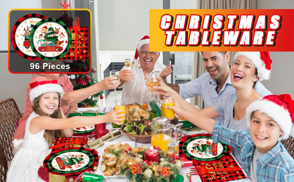 96PCS Christmas Party Supplies Christmas Plates and Napkins Christmas