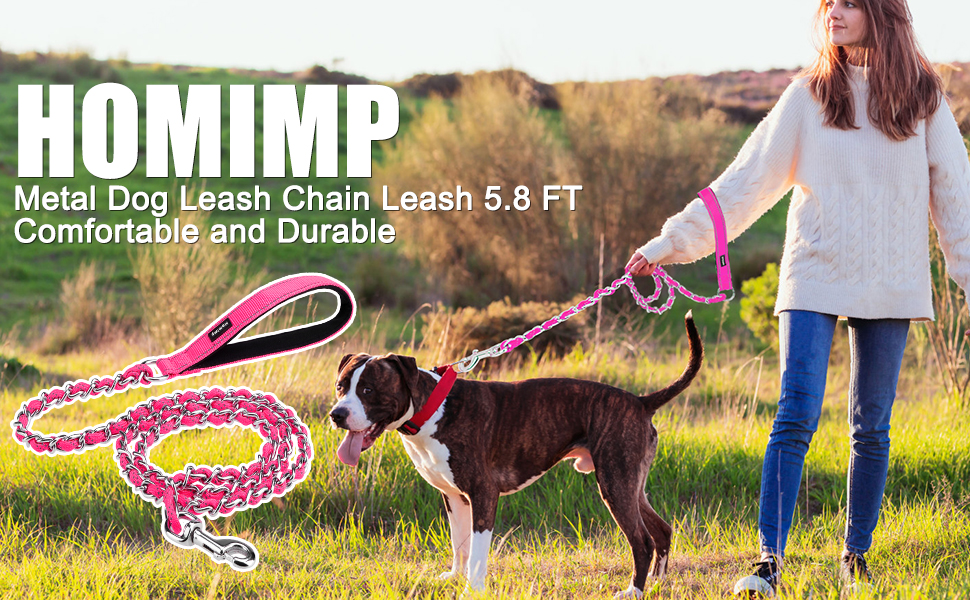 HOMIMP Chain Dog Leash Reflective Chew Proof Metal Leash