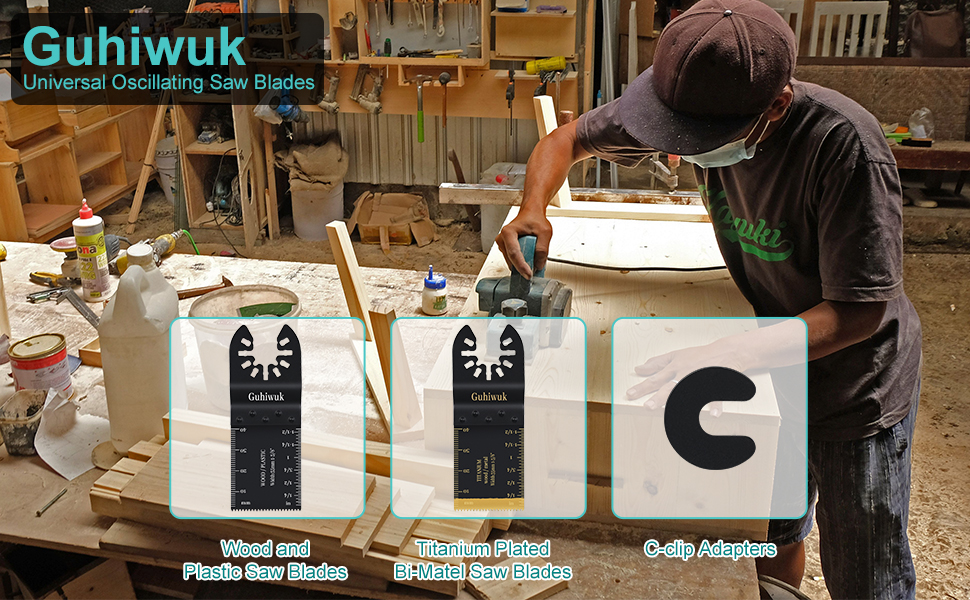 Guhiwuk 55PCS Oscillating Saw Blades, Quick Release Titanium Multitool