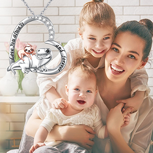 Sloth Dinosaur Necklace 925 Sterling Silver Love Heart