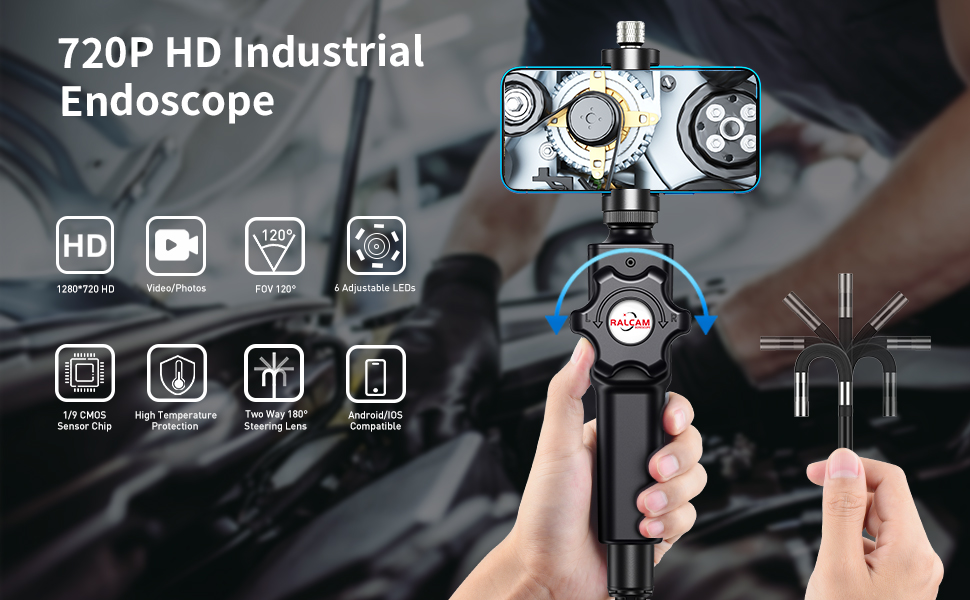 Borescope Inspection CameraArticulating Endoscope for iPhone,8.5mm