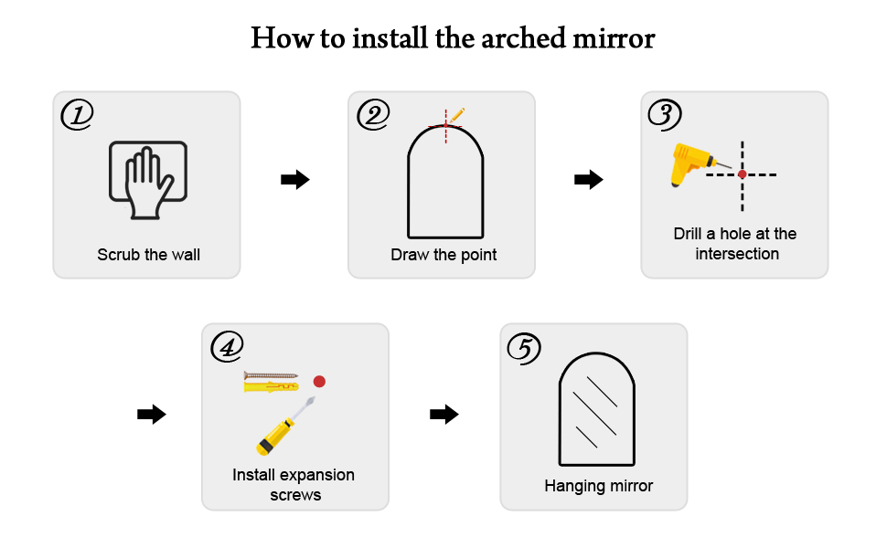 QTART Bathroom Mirrors for Wall 24"x36" Arch Large Mirror